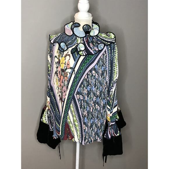 Tory Burch **Runway Sample** Convertible Ruffle Detail Blouse in MULTI - Picture 1 of 9